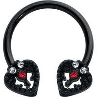 16G 3/8 Clear Red Gem Black Key Heart Horseshoe Circular Barbell