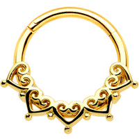16G 3/8 Gold Tone Filigree Hearts Hinged Segment Ring