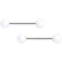 14G 9/16 Matte White Aurora Barbell Nipple Ring Set