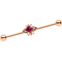 14G Red Gem Rose Gold Tone Octogram Star Industrial Barbell 38mm