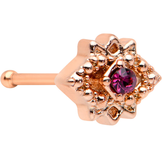20G 1/4 Red Gem Rose Gold Tone Octogram Star Nose Bone