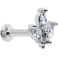 16G 5/16 Clear CZ Gem Threadless Leaves Labret Monroe Tragus