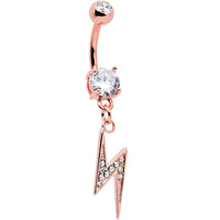 Aurora CZ Gem Rose Gold Tone Lightning Strike Dangle Belly Ring