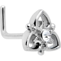 20G 1/4 Clear CZ Gem Triple Heart Triquetra L Shape Nose Ring