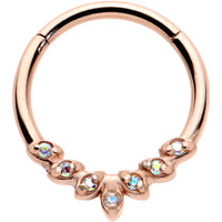 16G 3/8 Aurora CZ Gem Rose Gold Hue Seven Leaf Hinged Segment Ring
