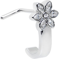 20G 1/4 Clear Gem Fancy Flower Faux Hoop L Shape Nose Ring