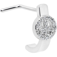 20G 1/4 Clear Gem Retro Peace Sign Faux Hoop L Shape Nose Ring