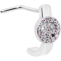 20G 5/16 Faint Pink Gem Retro Peace Sign Faux Hoop L Shape Nose Ring