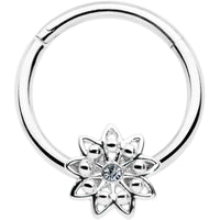 16G 3/8 Clear Gem Starry Flower Hinged Segment Ring