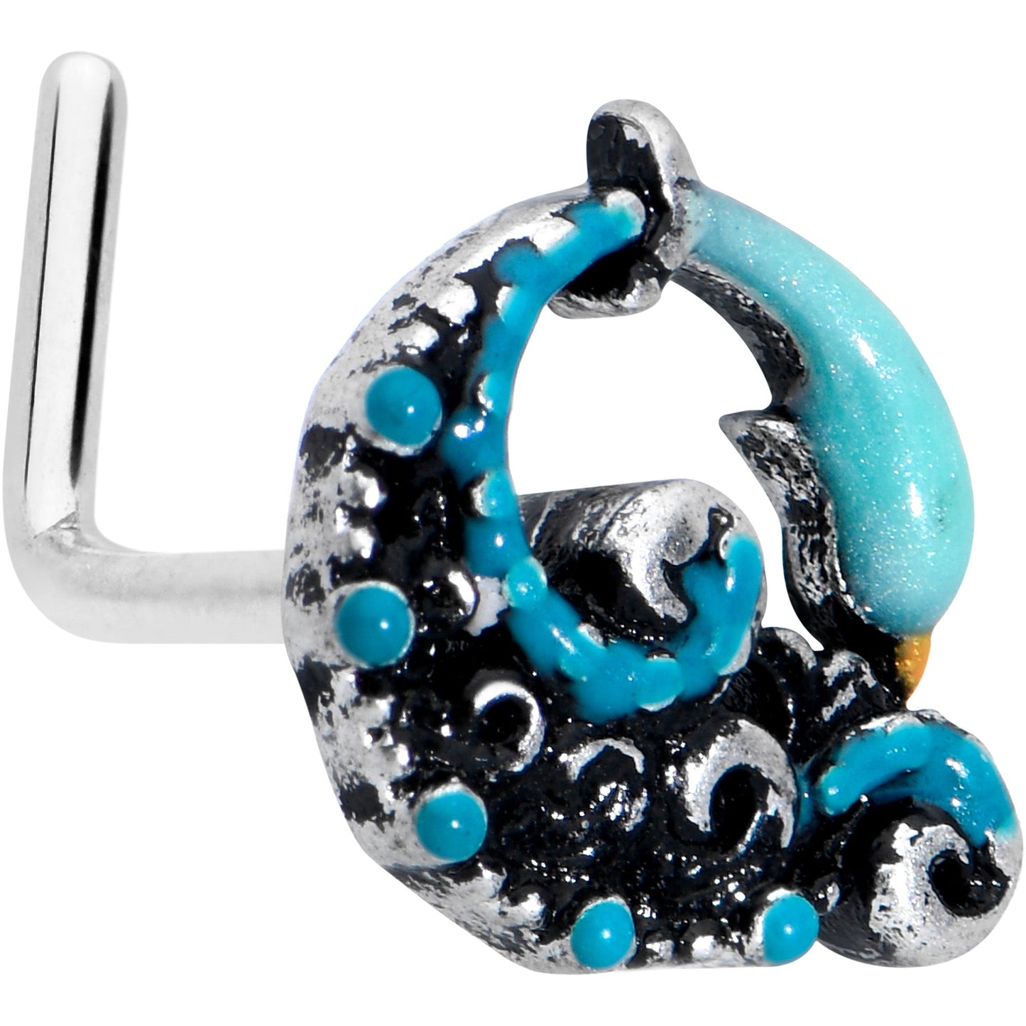 20G 1/4 Leaping Blue Dolphin L Shape Nose Ring