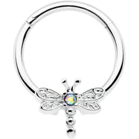 16G 3/8 Aurora Gem Dragonfly Flying Hinged Segment Ring