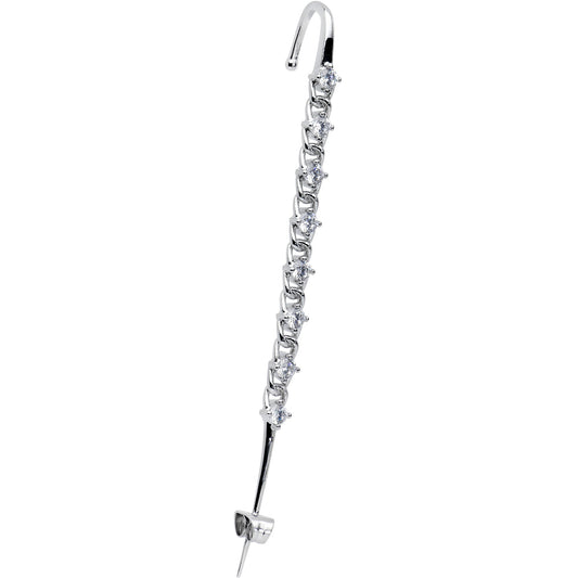 Clear CZ Gem Links Ear Cuff Bar Earring
