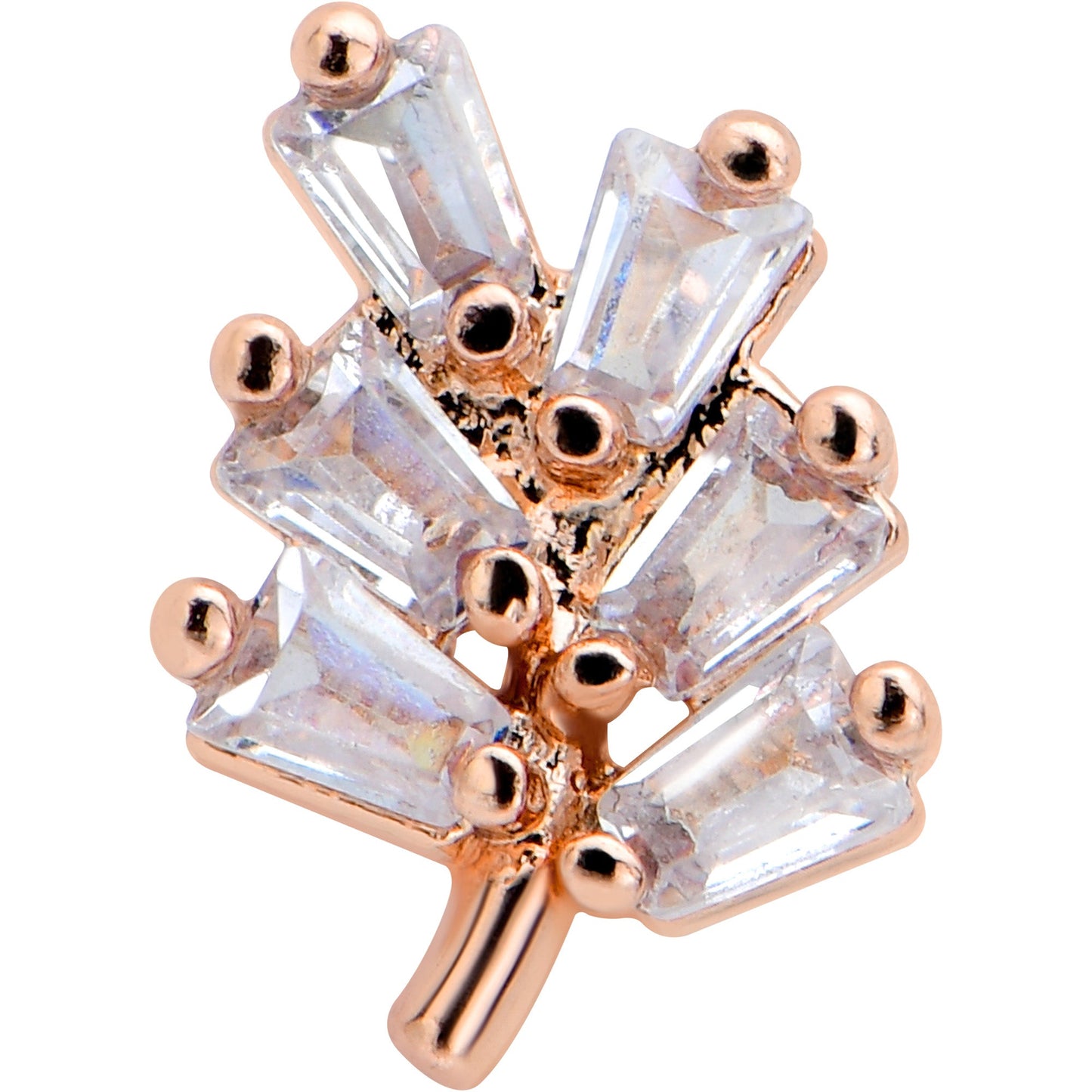 16G 5/16 Clear CZ Gem Leafy Rosy Branch Threadless Labret Tragus