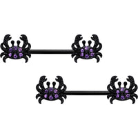 14G 9/16 Purple Gem Black Chic Crab Barbell Nipple Ring Set