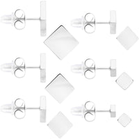 3mm-8mm Square Stud 316L Stainless Steel Earrings 6 Pack
