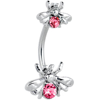 Pink Gem Bees Beautiful Insect Double Mount Belly Ring