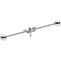 14G Clear Gem Simple Stylized Dragonfly Industrial Barbell 38mm