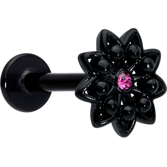 16G 5/16 Pink Gem Black Midnight Flower Labret Monroe Tragus