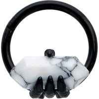 16G 3/8 White Howlite Black Claw Obelisk Hinged Segment Ring