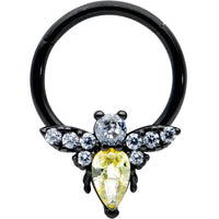 16G 3/8 Yellow Clear Gem Black Butterfly Hinged Segment Ring