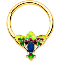 16G 3/8 Blue Gem Gold Tone Tropic Fan Hinged Segment Ring
