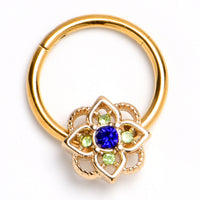 16G 3/8 Blue Gem Gold Tone Celtic Style Hinged Segment Ring