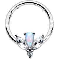 16G 3/8 White Faux Opal Style Flower Hinged Segment Ring