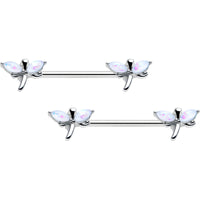 14G 5/8 White Faux Opal Styled Dragonfly Barbell Nipple Ring Set