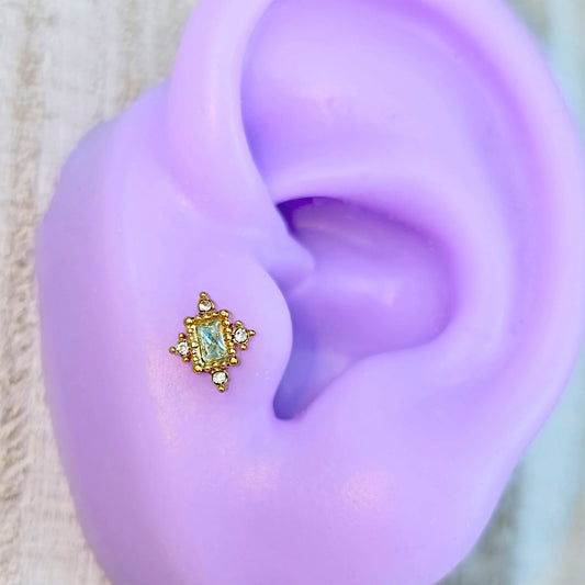 16G 1/4 Clear Blue Gem Gold Tone Regal Seal Cartilage Tragus Earring