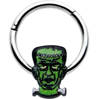 16G 3/8 Frankenstein Head Green Glow in Dark Hinged Segment Ring