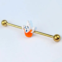 14G Gold Tone Pumpkin Haunter Ghost Industrial Barbell 38mm