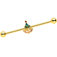 14G Red Gem Gold Tone Deco Holiday Tree Industrial Barbell 38mm