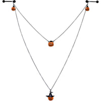 14G 9/16 Black Witchy Pumpkin Halloween Double Nipple Chain