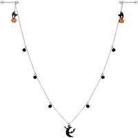 14G 9/16 Pumpkin Black Cat Moon Bats Dangle Halloween Nipple Chain