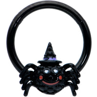 16G 3/8 Black Halloween Smiling Spider Witch Hinged Segment Ring