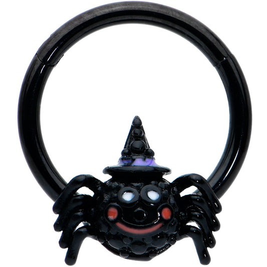 16G 3/8 Black Halloween Smiling Spider Witch Hinged Segment Ring