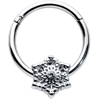 16G 3/8 Clear Gem Filigree Winter Snowflake Hinged Segment Ring
