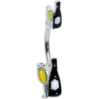 Champagne Bottle Flute Yellow Holiday Double Mount Belly Ring