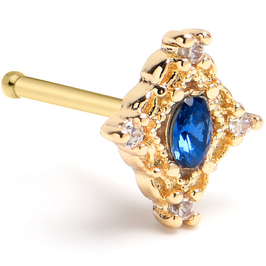 20G 1/4 Blue Gem Gold Tone Rich Rhombus Nose Bone
