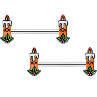 14G 9/16 Sweet Holiday Christmas Candle Barbell Nipple Ring Set
