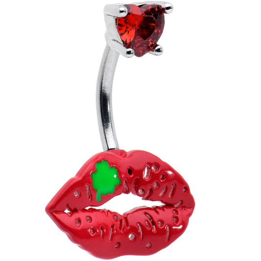 Red CZ Gem Lucky Lips St Patrick's Double Mount Belly Ring