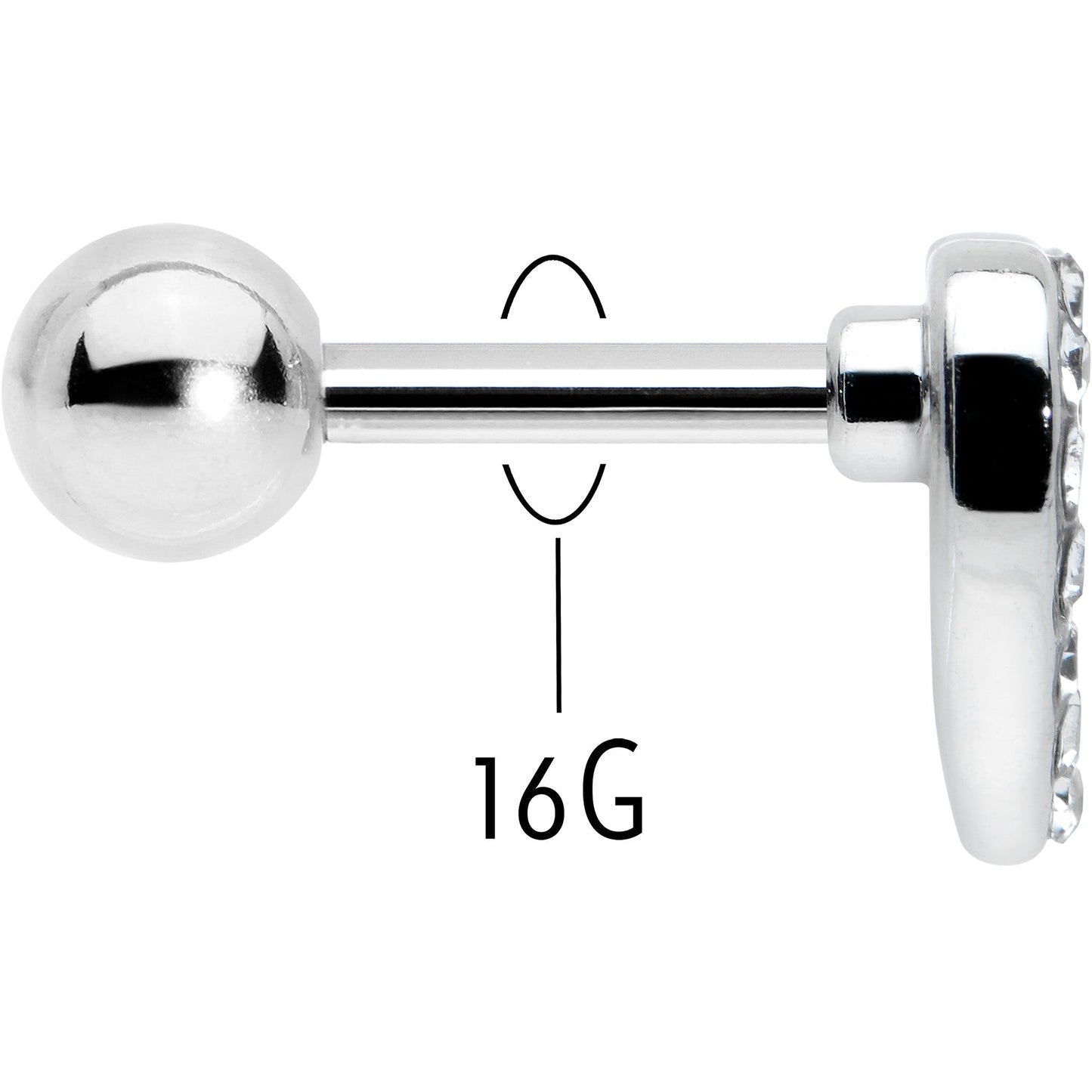 16G 1/4 Clear Gem Open Heart Valentine Cartilage Tragus Earring