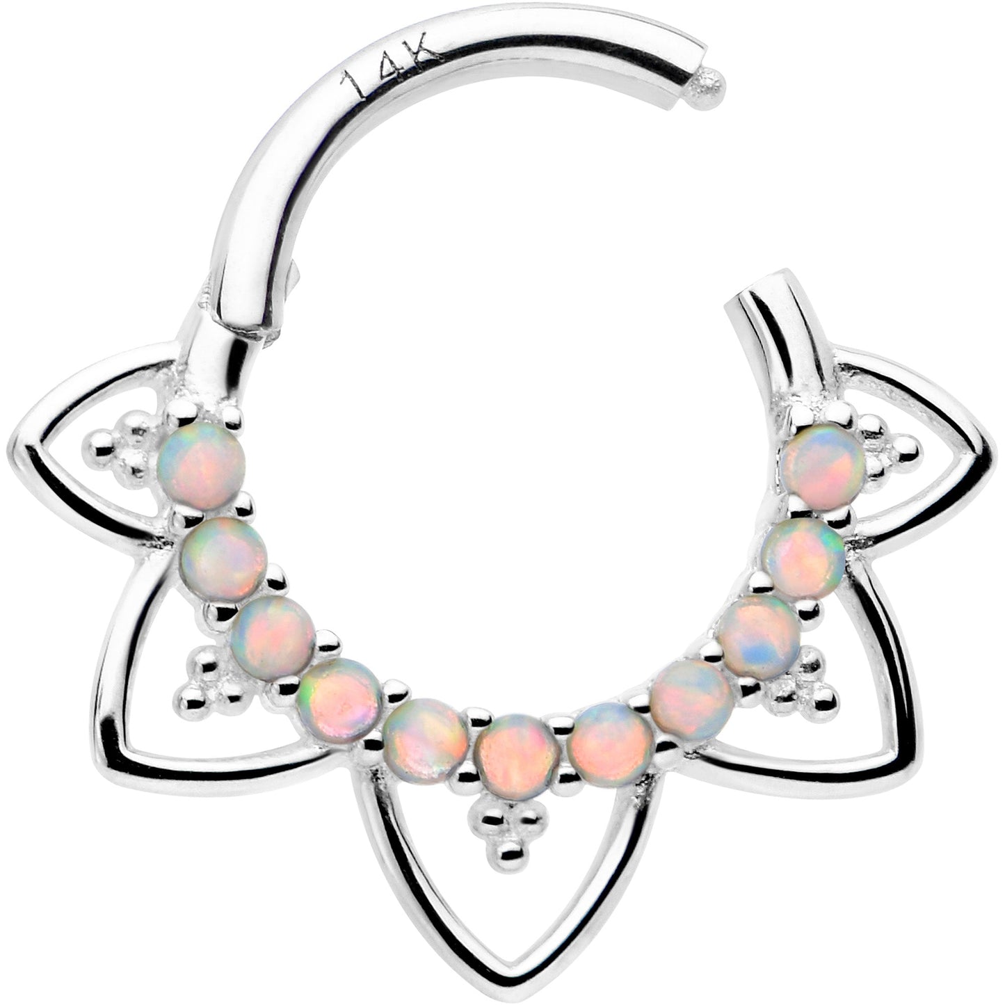 16G 5/16 White Synthetic Opal 14k White Gold Filigree Hinged Segment Ring