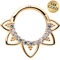16G 5/16 Clear CZ Gem 14k Yellow Gold Filigree Hinged Segment Ring