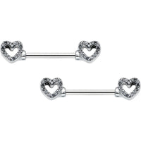 14G 9/16 Clear Gem Open Heart Valentine Barbell Nipple Ring Set