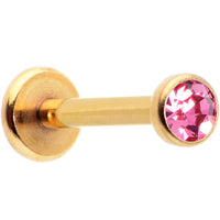 16G 5/16 Pink Gem Gold Tone Threadless Labret Monroe Tragus