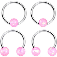 16G 3/8 Pink Faux Opal Horseshoe BCR Captive Ring Set of 4