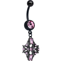 Pink Gem Black Opulent Cross Dangle Belly Ring