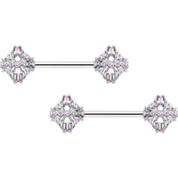 14G 9/16 Pink Gem Opulent Cross Barbell Nipple Ring Set
