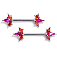 14G 9/16 Orange Pink Gem Abstract Fire Barbell Nipple Ring Set
